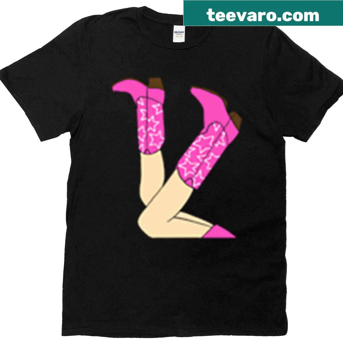 Cute pink cowgirl t-shirt with playful cowboy graphics — on a men's t-shirt