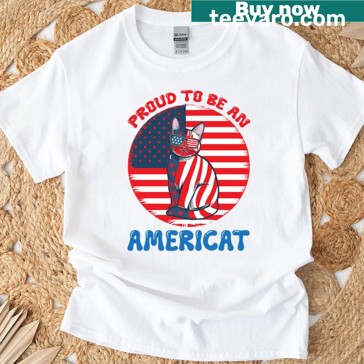Patriotic Americat t-shirt with humorous text and festive design — on a men's t-shirt