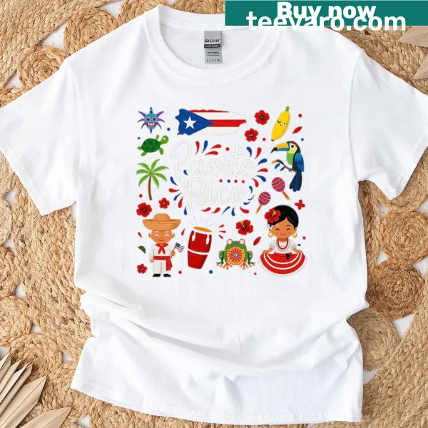Illustrated kids t-shirt with the Puerto Rico flag design