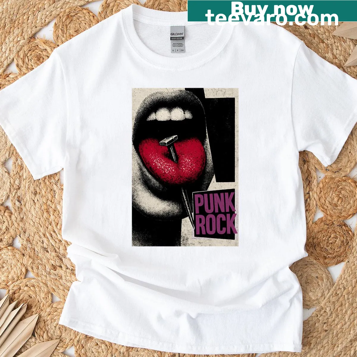 Punk rock T-shirt with defiant tongue illustration — on a men's t-shirt