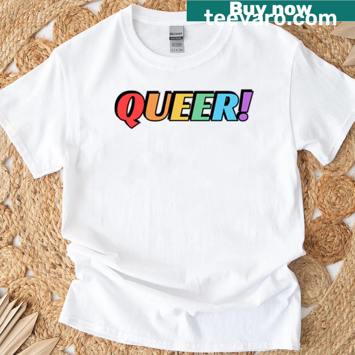 LGBT T-shirt with colorful rainbow text celebrating pride — on a men's t-shirt