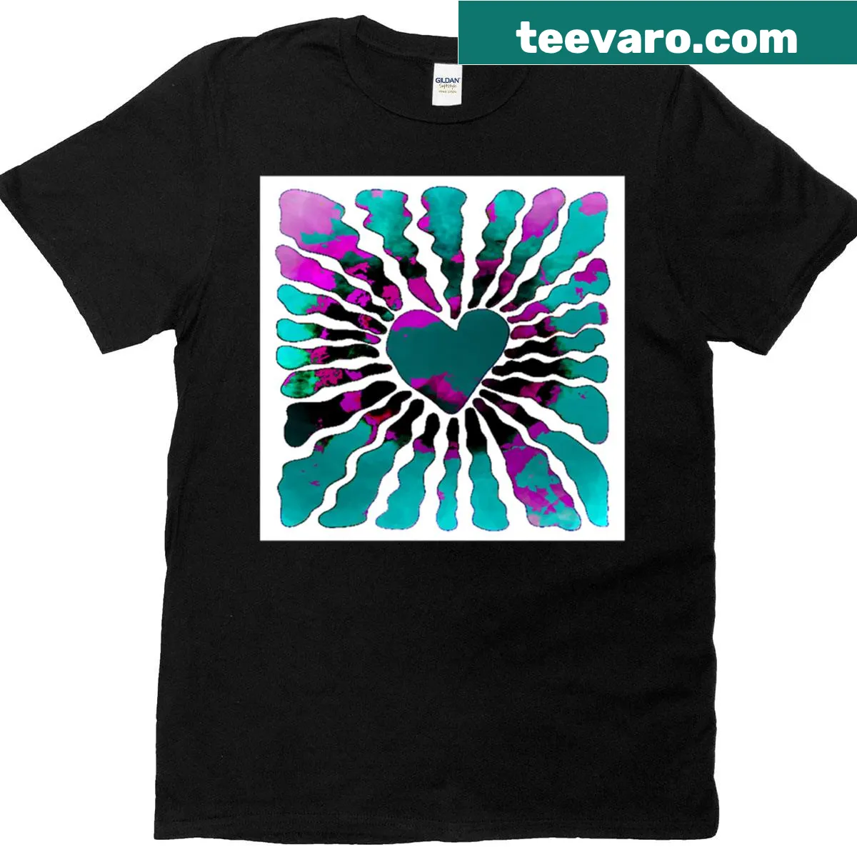 T-shirt featuring a heartburst design symbolizing love and positivity — on a men's t-shirt