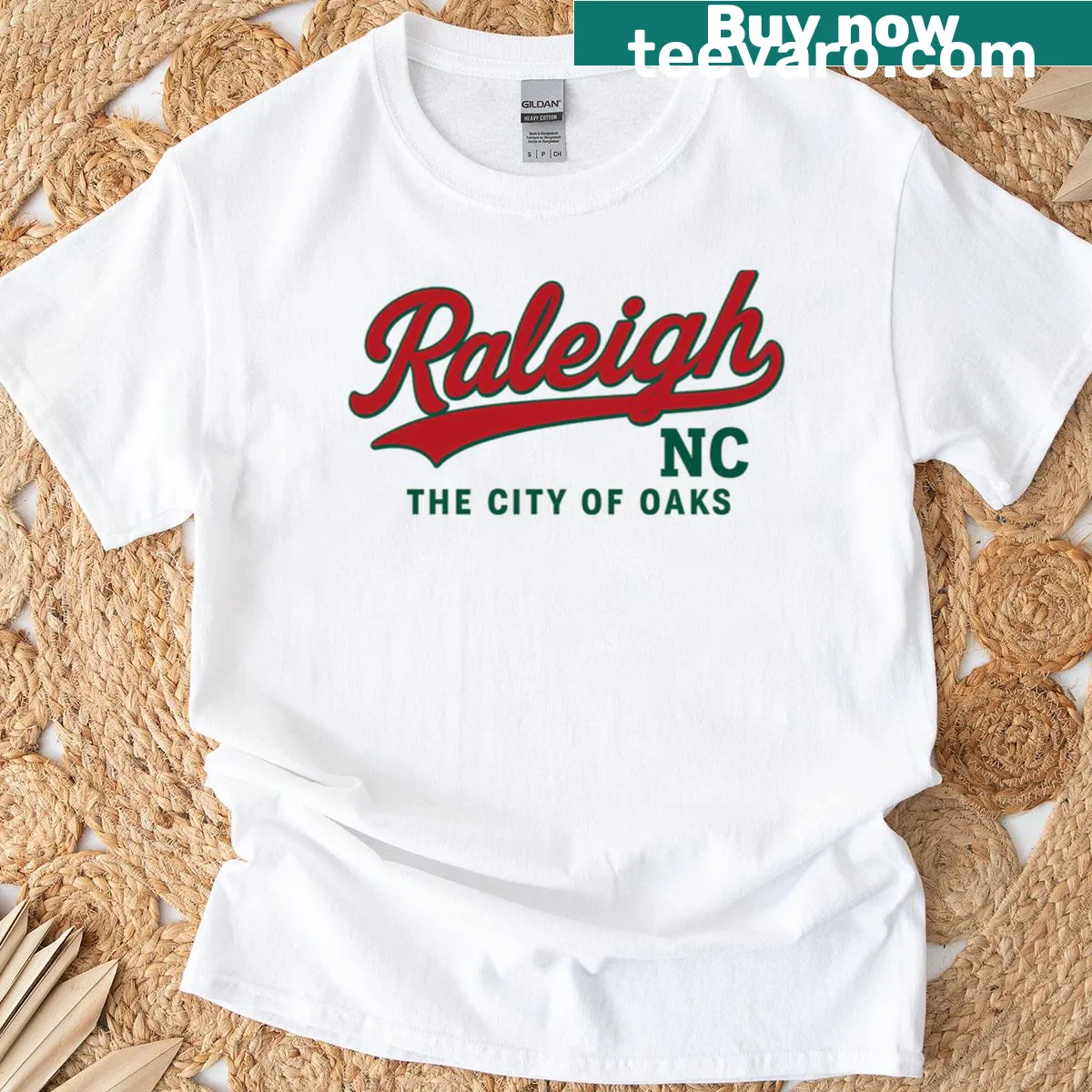 Retro script design featuring Raleigh, NC on a t-shirt — on a men's t-shirt