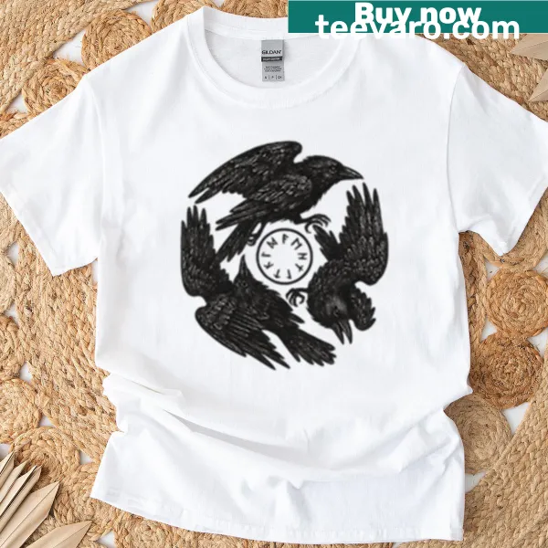 Illustrated T-shirt featuring bold images of ravens