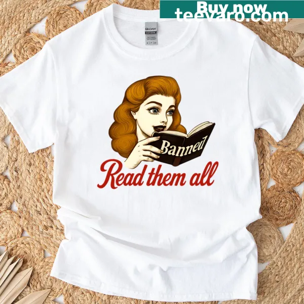 T-shirt featuring the phrase 'Read Them All' in playful typography