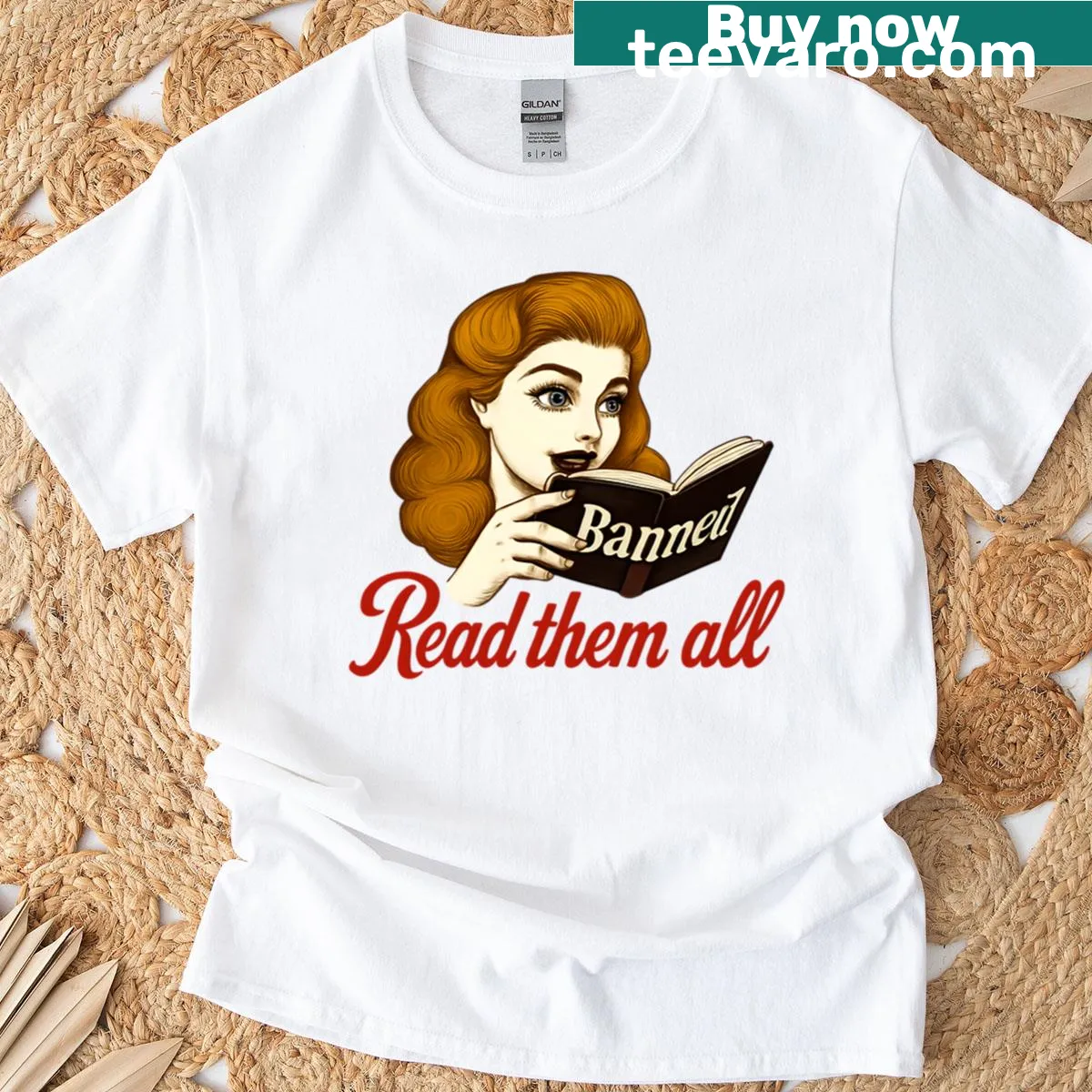 T-shirt featuring the phrase 'Read Them All' in playful typography — on a men's t-shirt