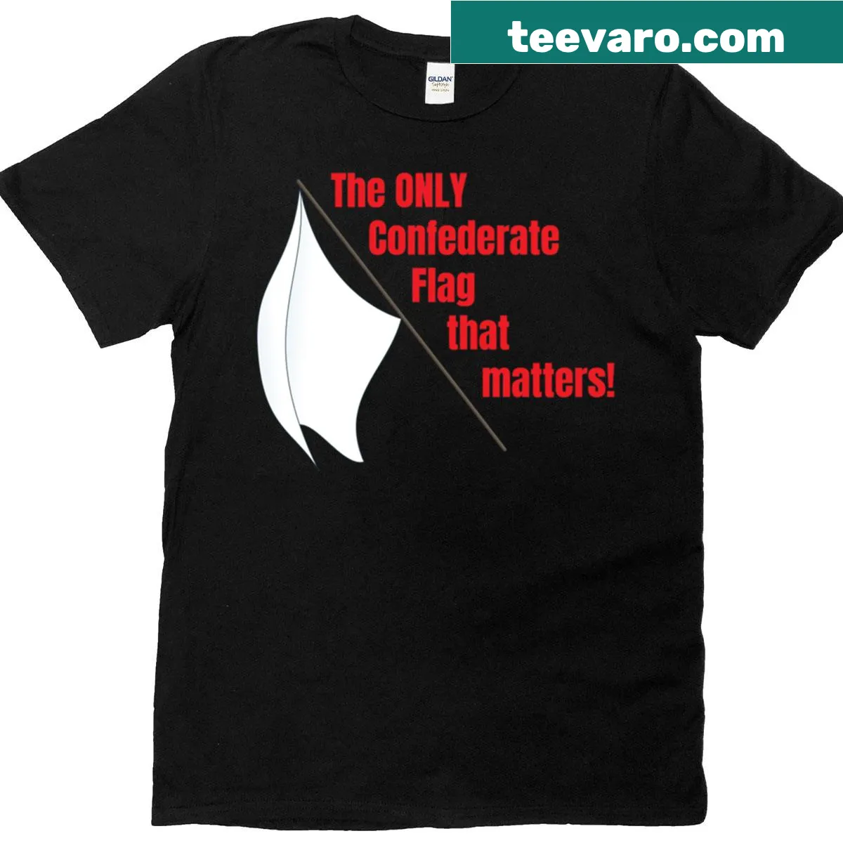 T-shirt featuring an illustration of the Confederate flag — on a men's t-shirt