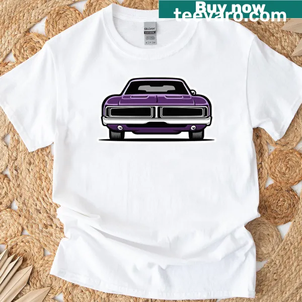 Retro style T-shirt featuring a classic 70s American muscle car