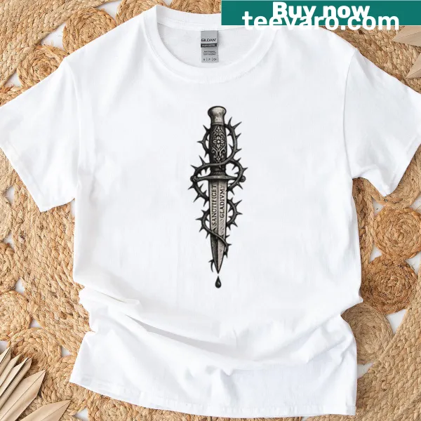Illustrative t-shirt featuring a dagger with sacred thorns