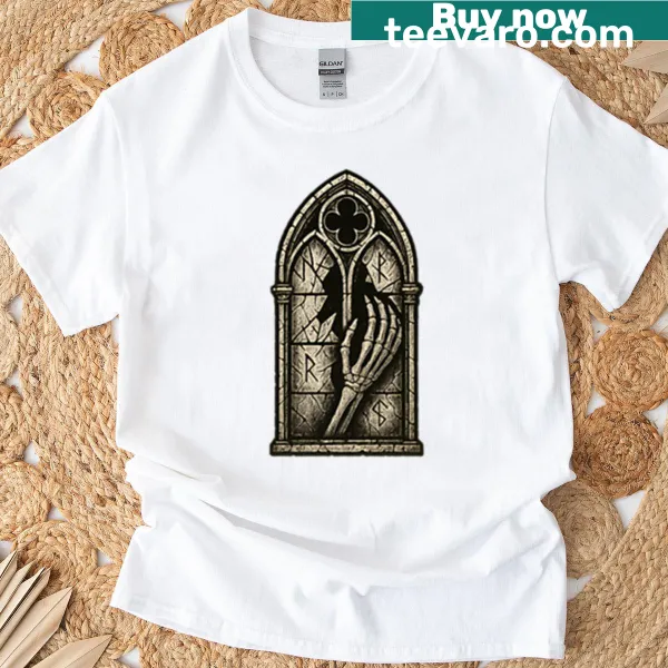 Abstract sanctuary window design on a T-shirt