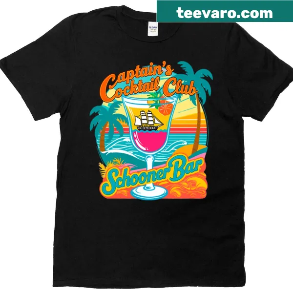 Tropical drink design T-shirt featuring Schooner Bar Captain theme