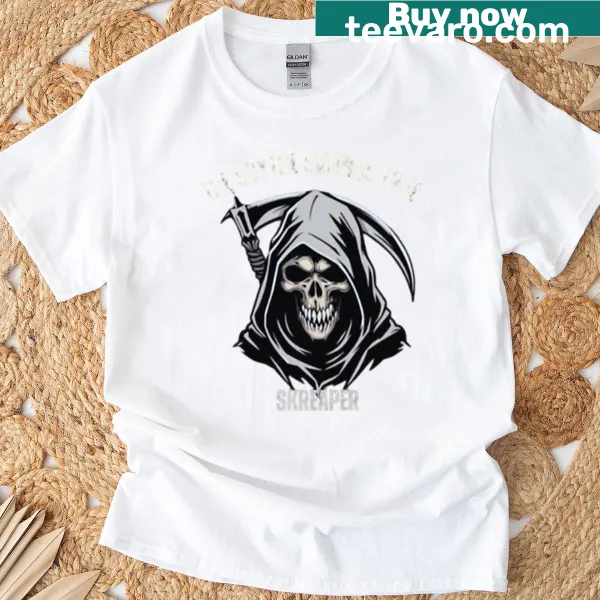 Bold scythe graphic design on a T-shirt