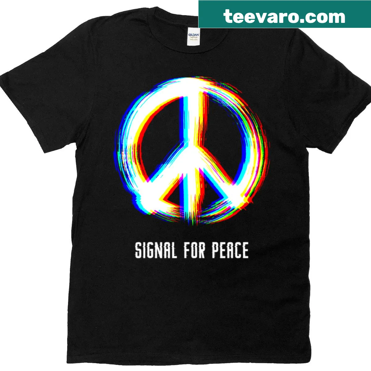 Glitched peace symbol design representing modern resistance. — on a men's t-shirt