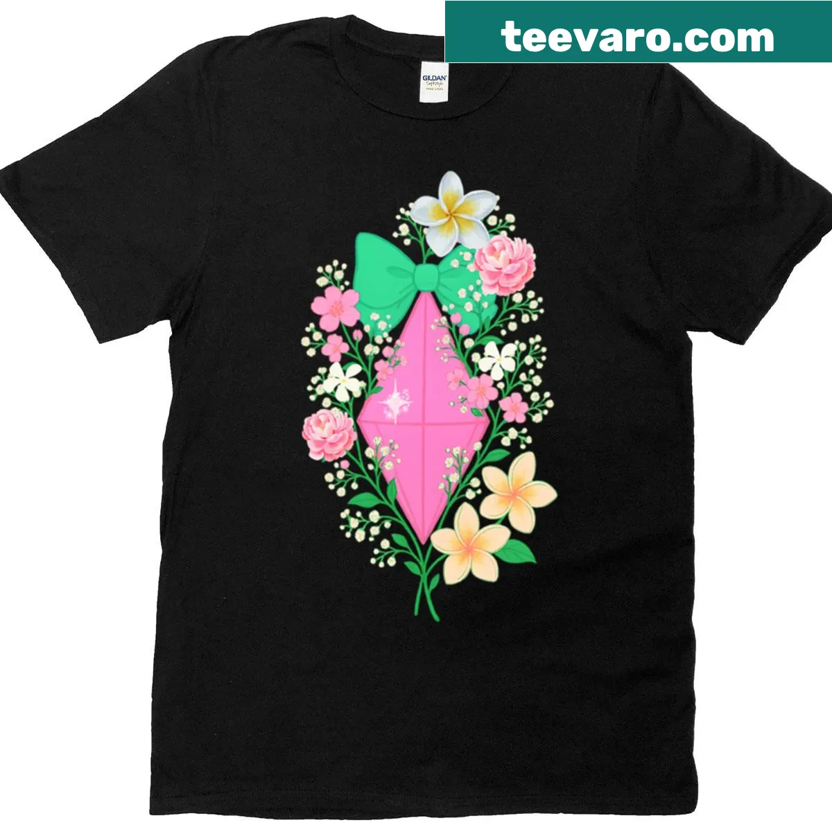 Artistic Sims plumbob with floral design on a t-shirt — on a men's t-shirt