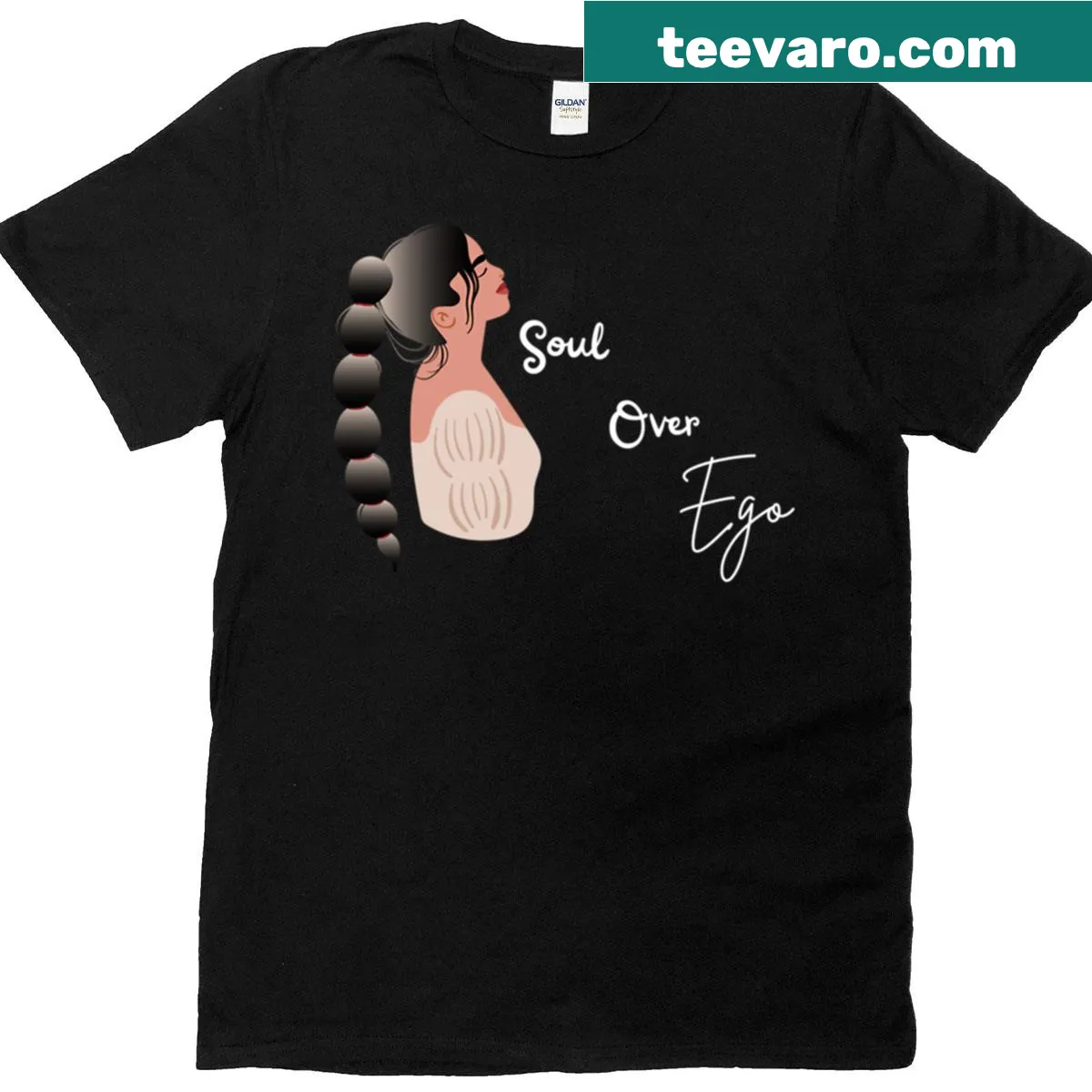 Inspirational text graphic promoting soul over ego on a t-shirt — on a men's t-shirt