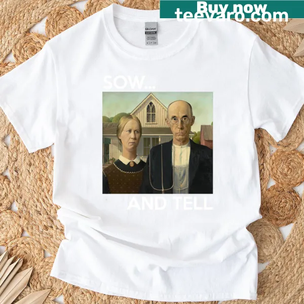Quirky graphic inspired by American Gothic on a t-shirt