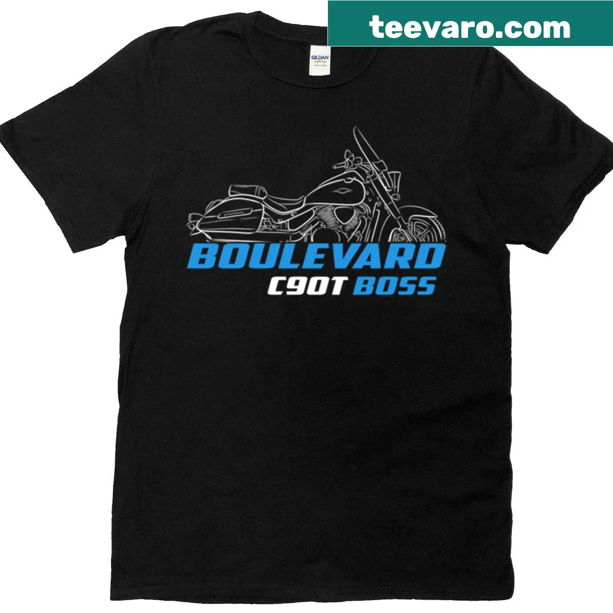 Illustration of a Suzuki Boulevard C90t motorcycle on a T-shirt — on a men's t-shirt