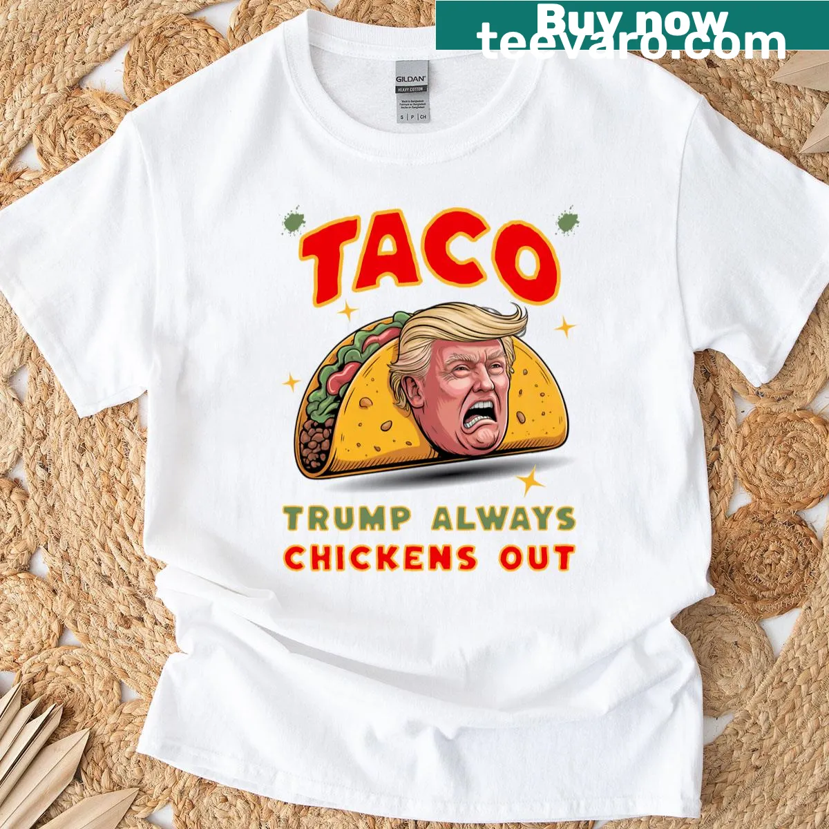 Funny political shirt with Taco Trump saying on it — on a men's t-shirt