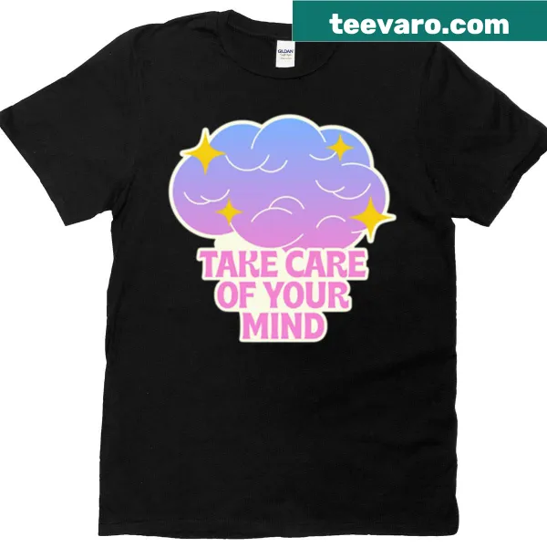 Pastel mental health quote with brain and stars on a t-shirt