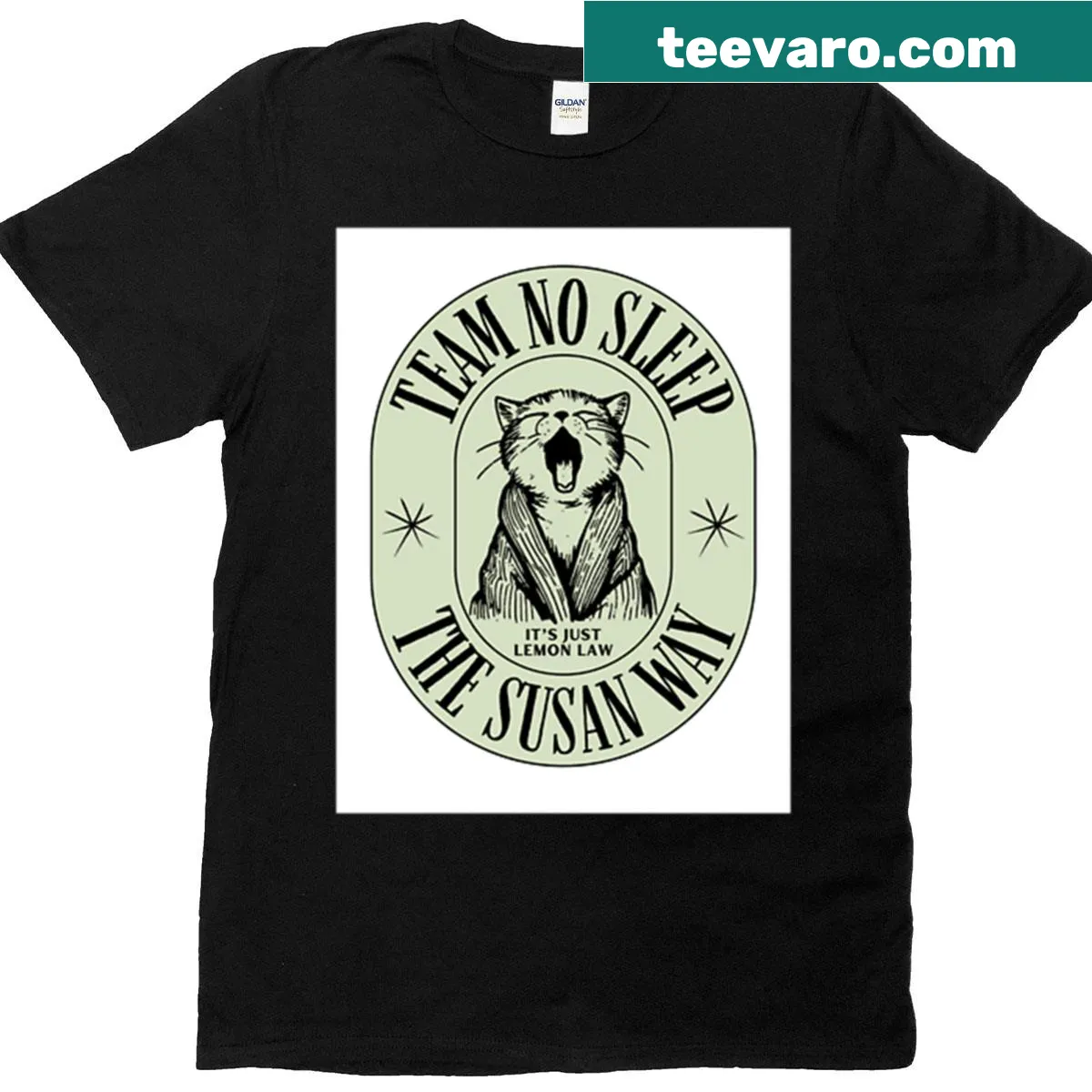 Humorous T-shirt for cat owners with Team No Sleep slogan — on a men's t-shirt