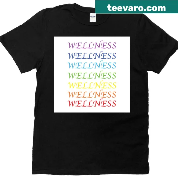 Wellness T-shirt featuring text inspired by chakra colors