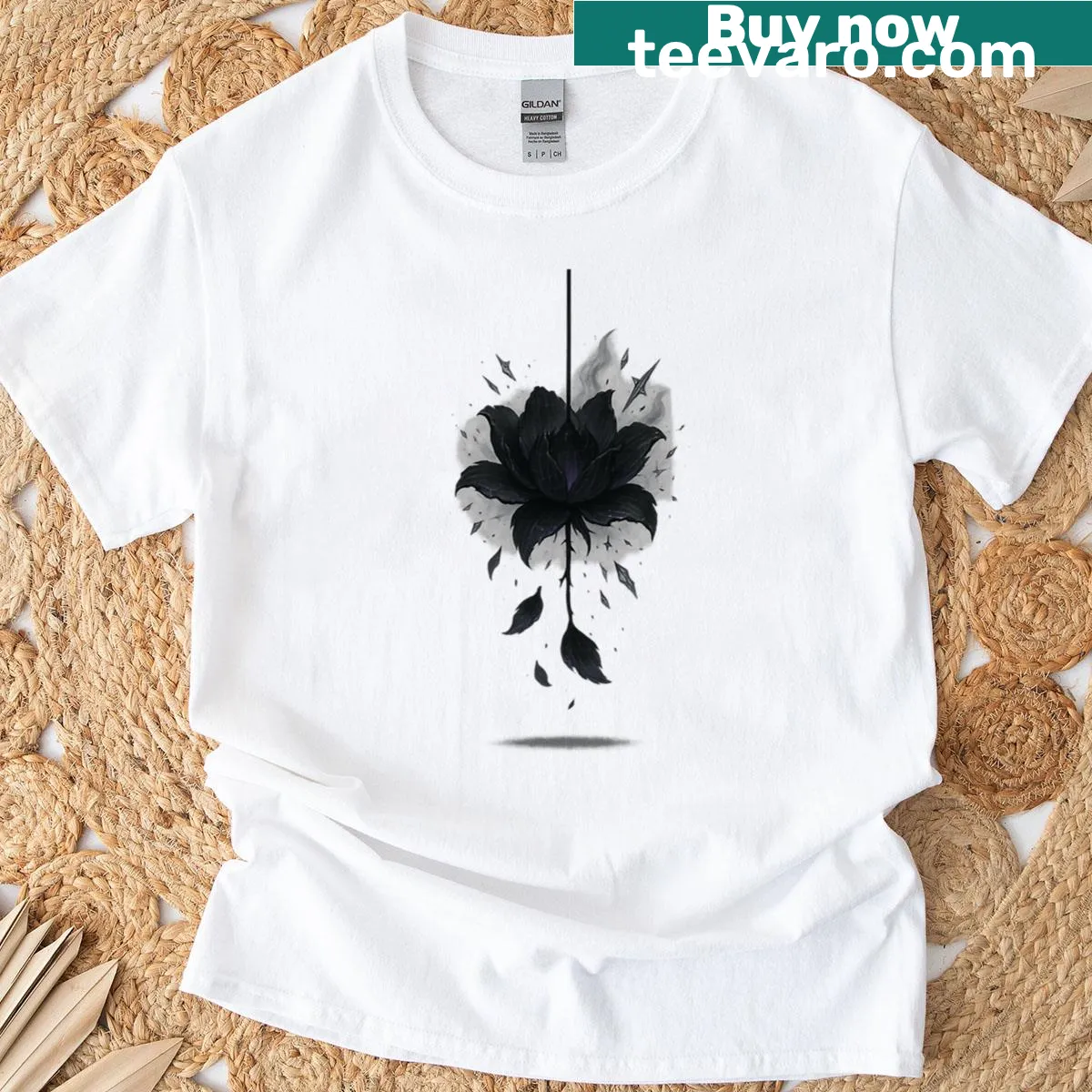 Illustration of a flower with a dark theme on a t-shirt — on a men's t-shirt