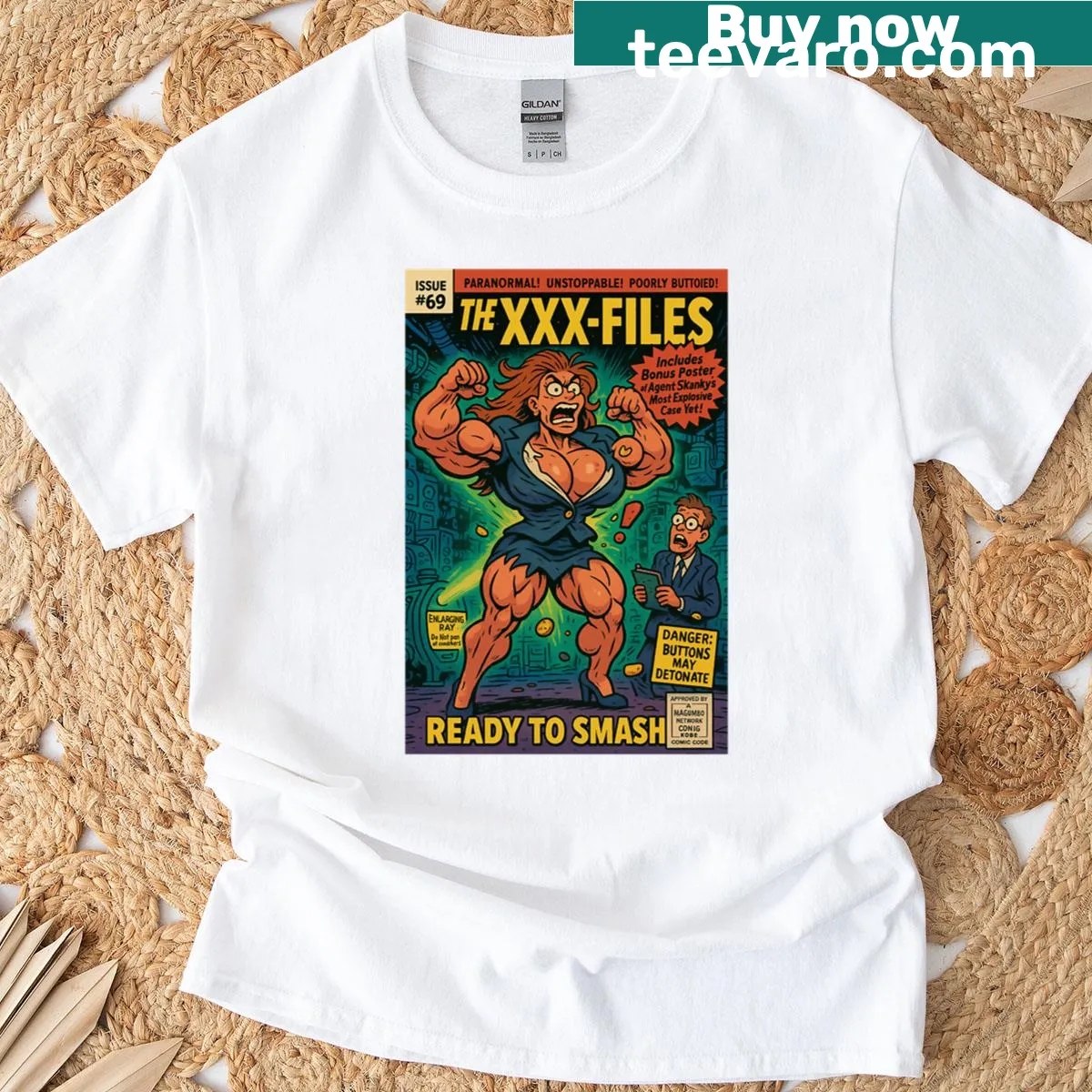 Vintage comic cover design featuring The Xxx-files on a t-shirt — on a men's t-shirt