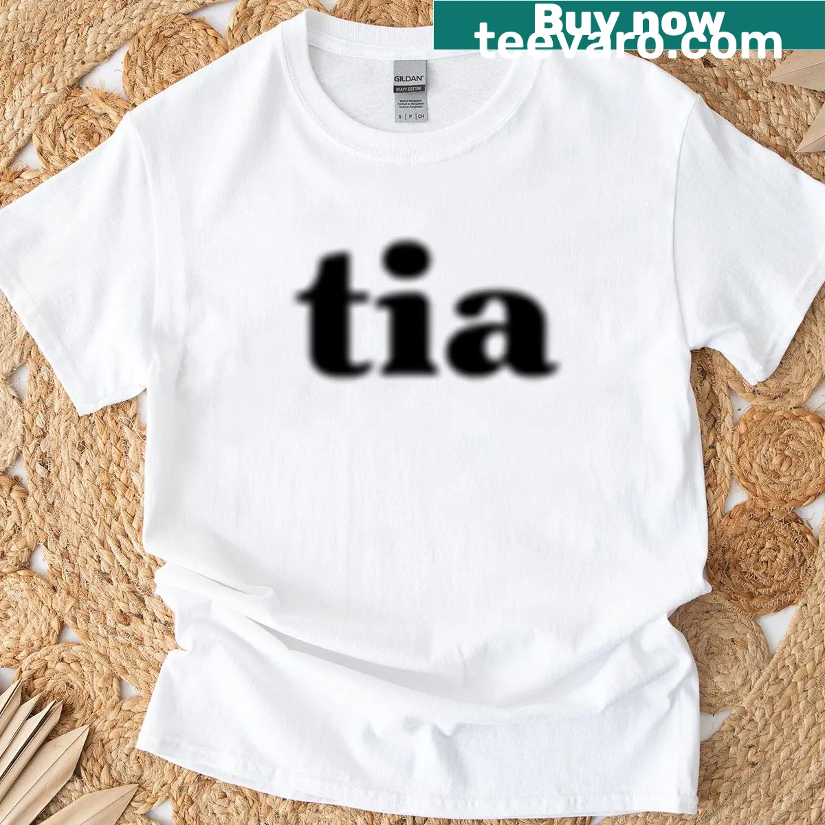 Minimalist t-shirt featuring the word Tia — on a men's t-shirt