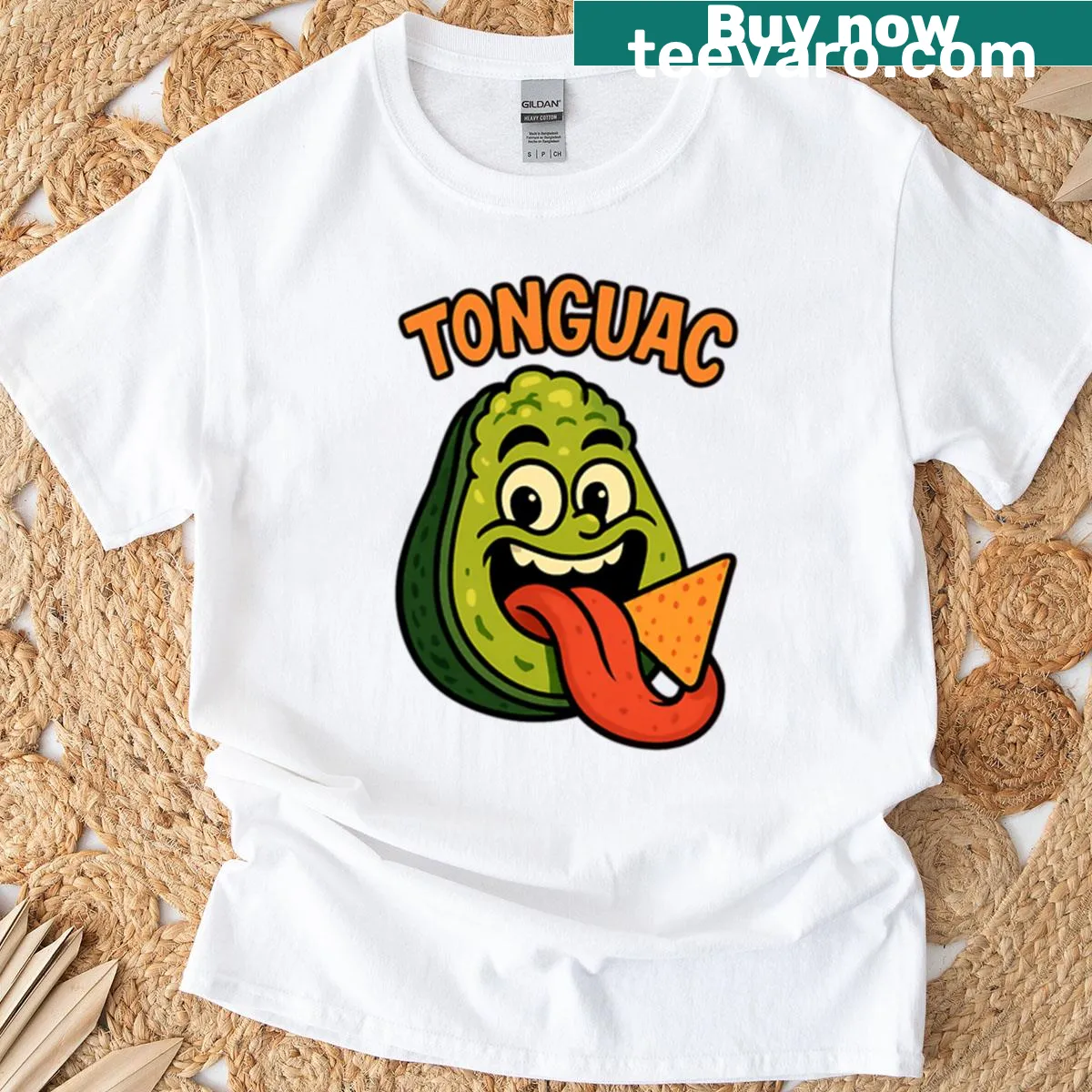 Minimalist t-shirt featuring the word Tonguac — on a men's t-shirt