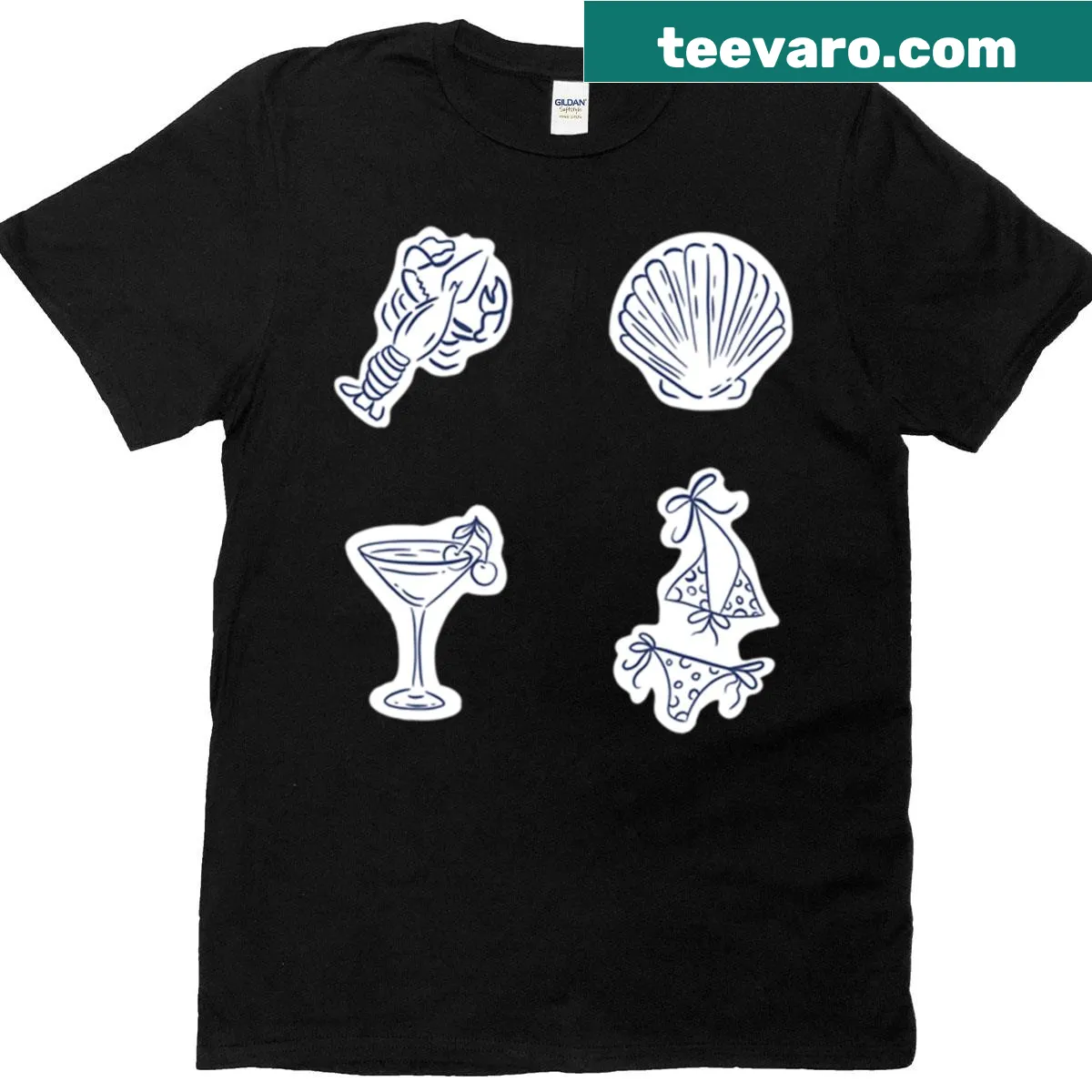 Tropical doodle design t-shirt with beach illustrations — on a men's t-shirt
