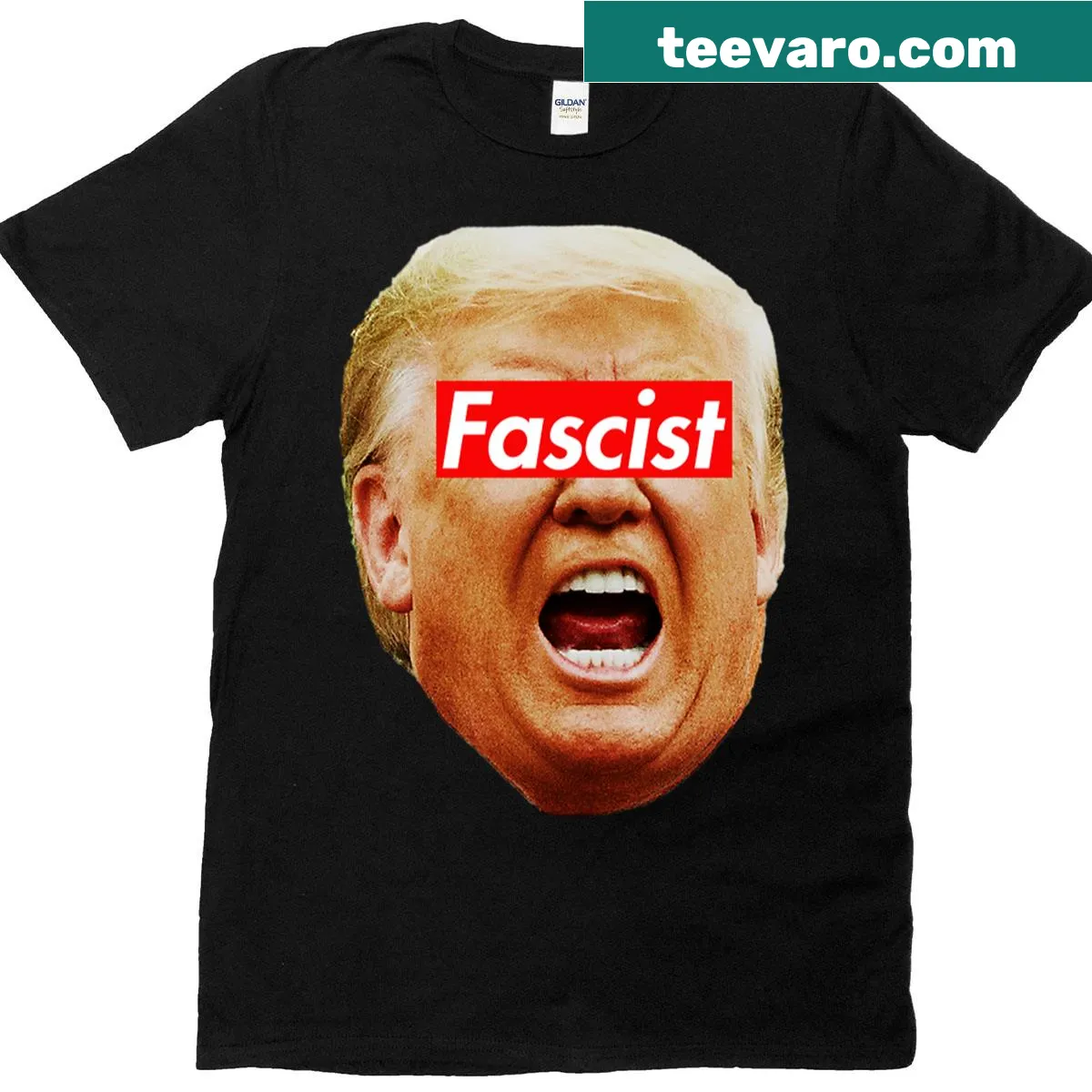 Bold typography critiquing Trump featured on a T-shirt. — on a men's t-shirt