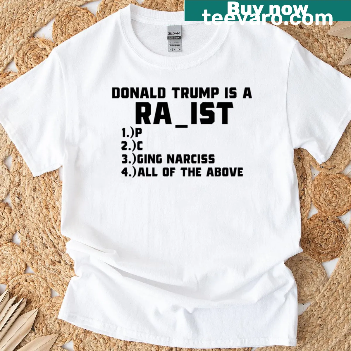 Textual graphic confronting racism and politics on a t-shirt — on a men's t-shirt