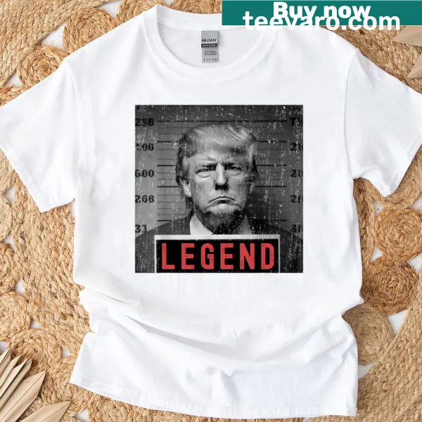Playful T-shirt with Trump's mugshot and 'legend' text