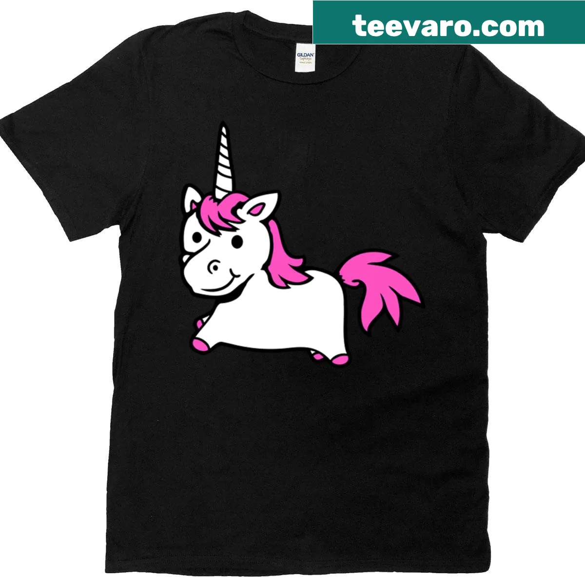 Cute cartoon unicorn running on a whimsical T-shirt — on a men's t-shirt