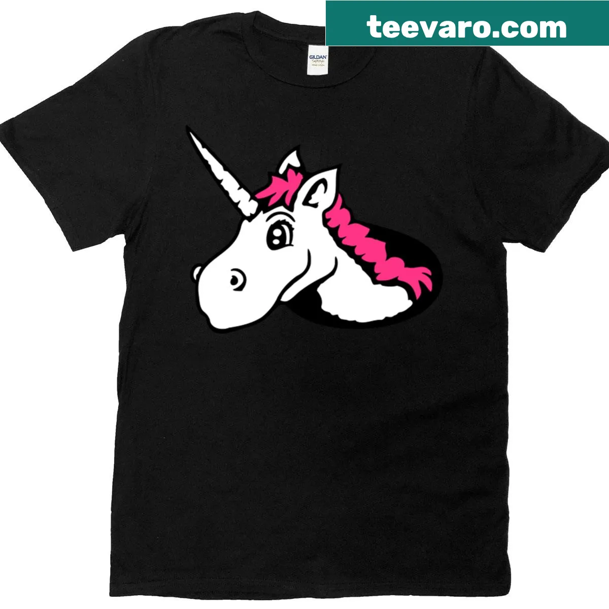 Cartoon unicorn peeking from a hole on a cute T-shirt — on a men's t-shirt