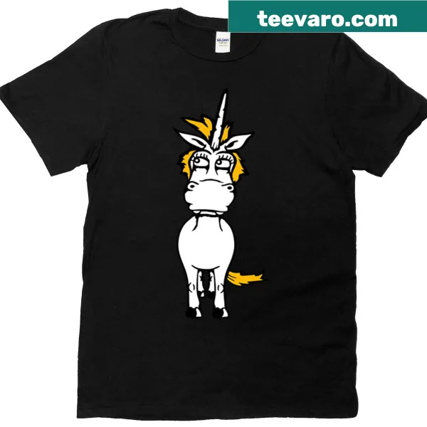 Funny unicorn with a crazy grimace in a cartoon style