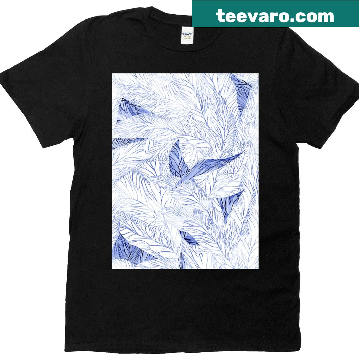 Elegant tropical foliage pattern T-shirt with intricate designs — on a men's t-shirt