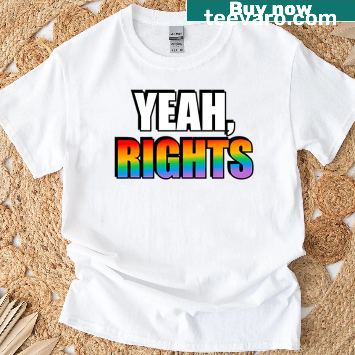 Yeah Rights LGBT Pride graphic text t-shirt — on a men's t-shirt
