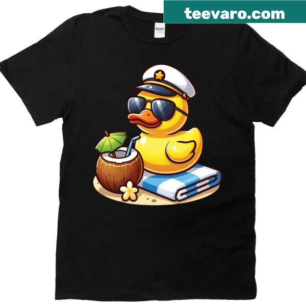 Cute yellow rubber duck drinking coconut water illustration