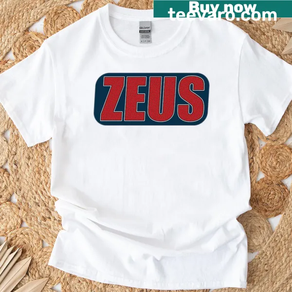Retro comic style t-shirt featuring Zeus in a dynamic pose