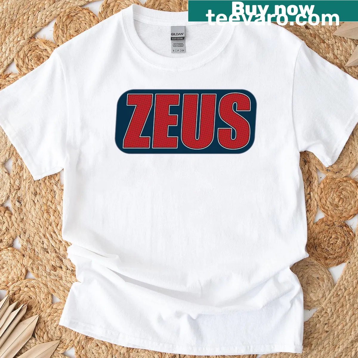 Retro comic style t-shirt featuring Zeus in a dynamic pose — on a men's t-shirt