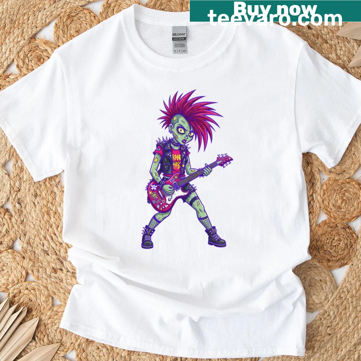 Playful Zombie Punk Rocker Girl t-shirt design — on a men's t-shirt