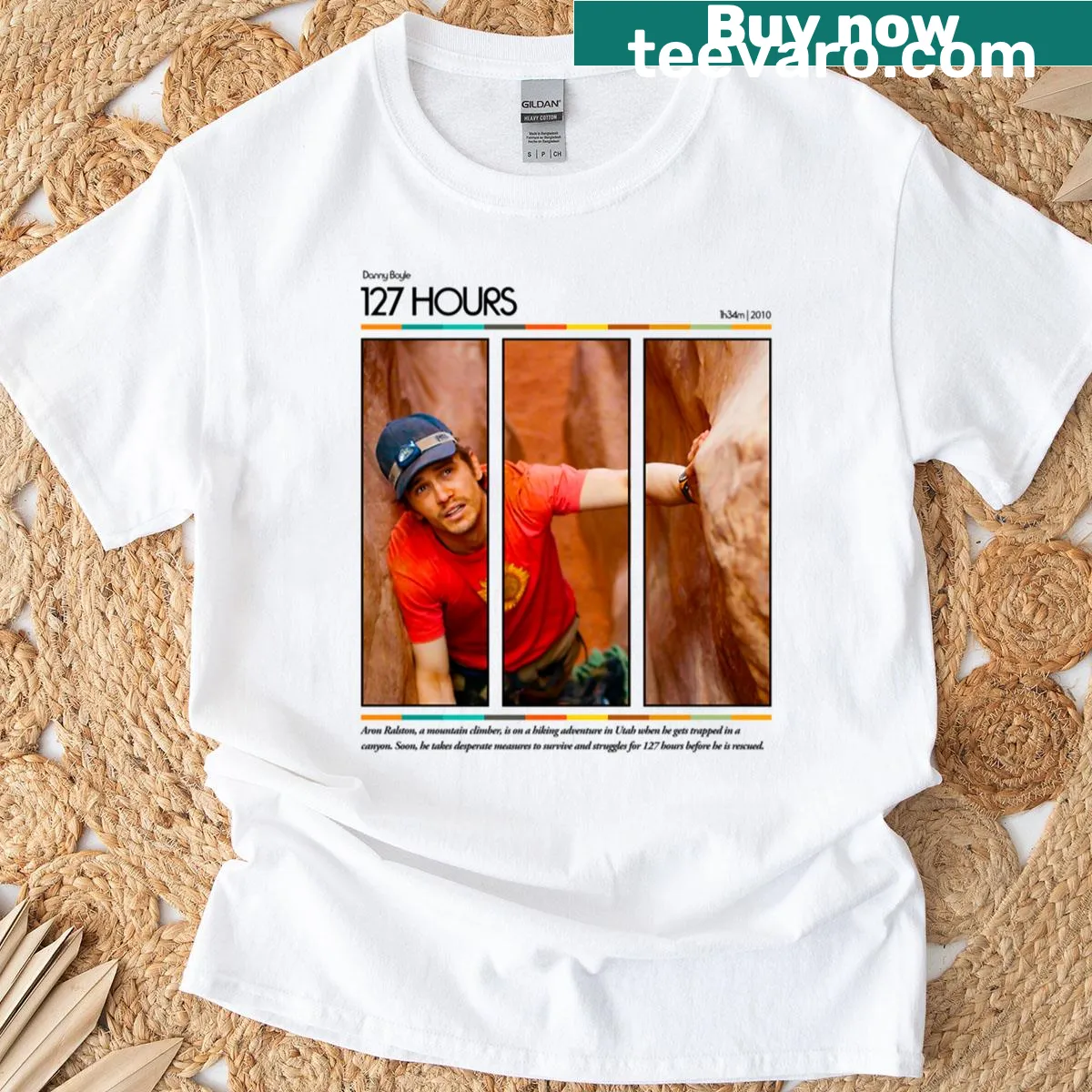 T-shirt inspired by the movie 127 Hours focusing on survival — on a men's t-shirt