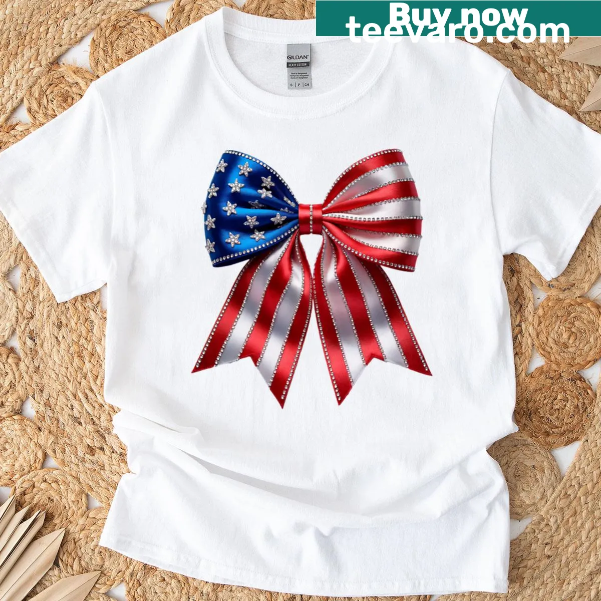 Vintage patriotic T-shirt with USA flag and ribbon design — on a men's t-shirt