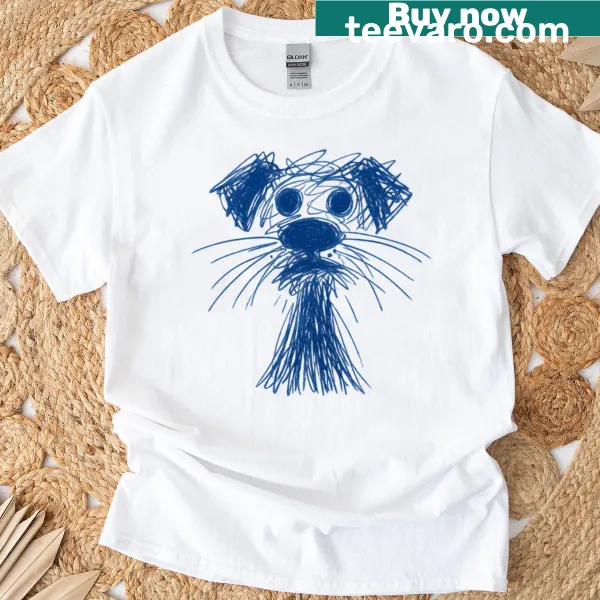 Cute T-shirt with an illustration of a joyful blue dog, perfect for kids.