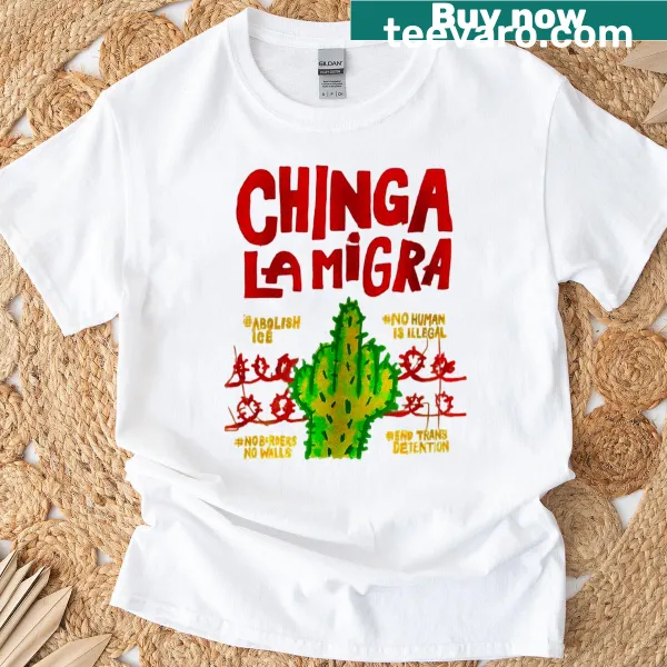 Activist T-shirt with the phrase 'Abolish ICE No Human Is Illegal'.