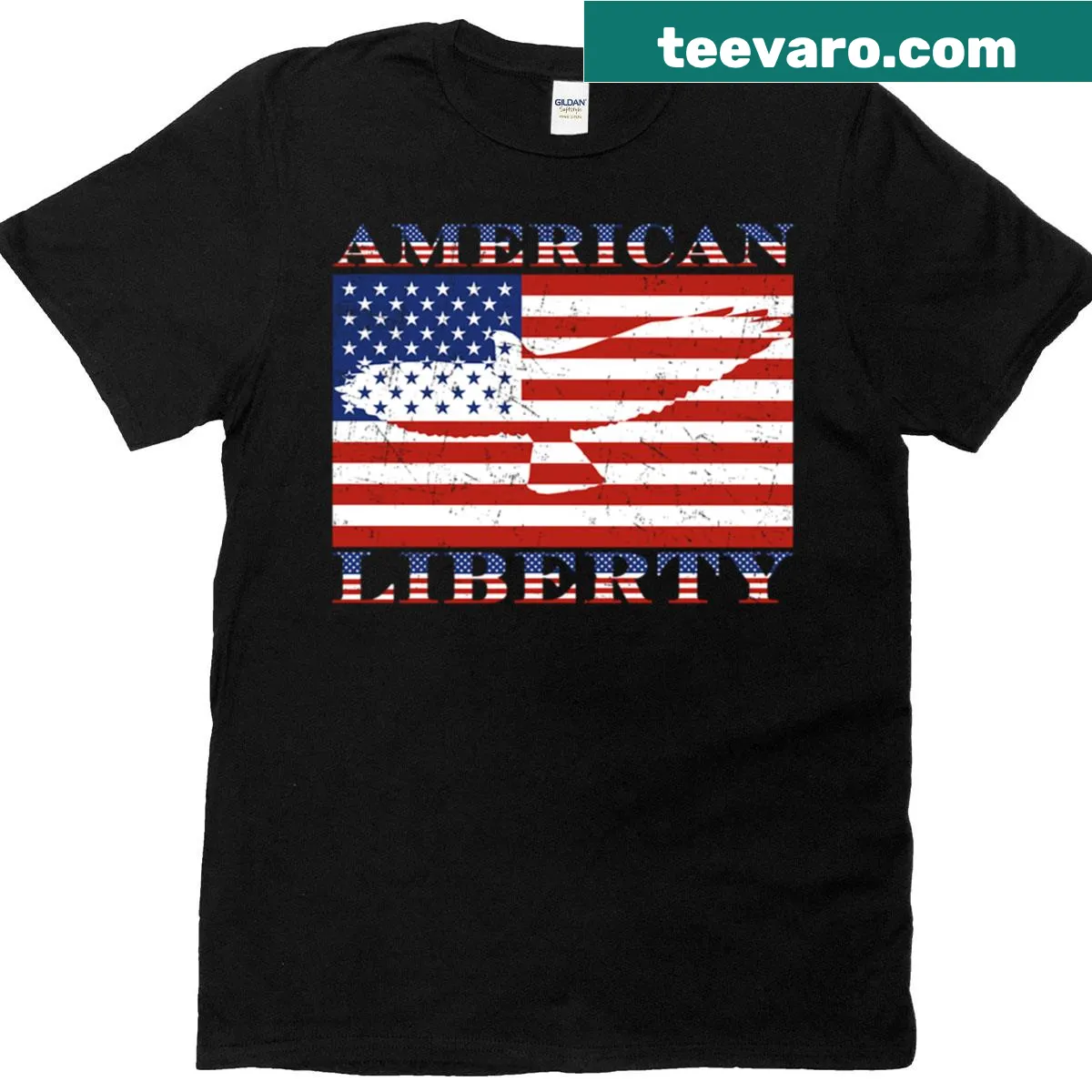 Patriotic design featuring American Liberty on a t-shirt — on a men's t-shirt
