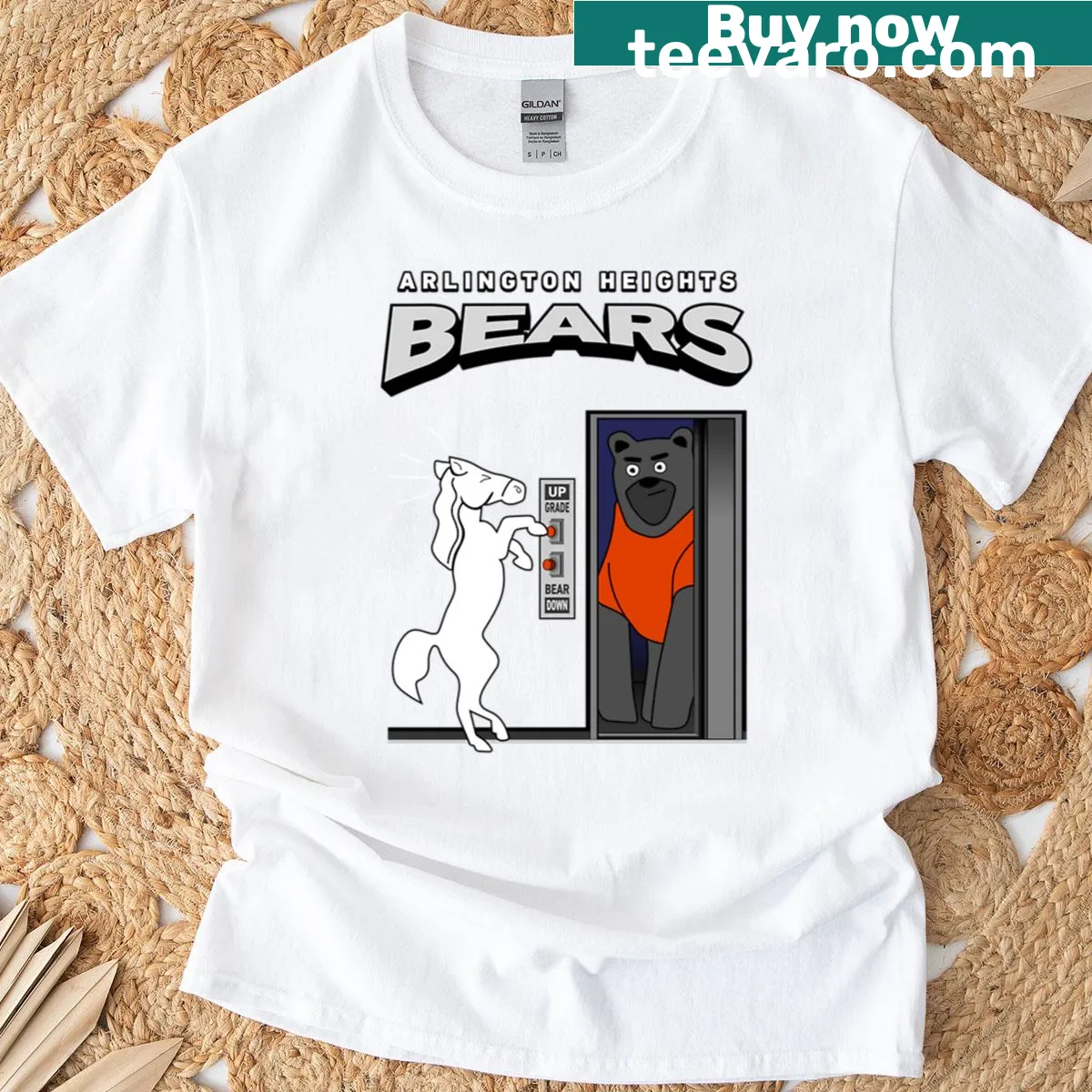 Retro design honoring Arlington Heights football team with touchdown graphic on t-shirt — on a men's t-shirt