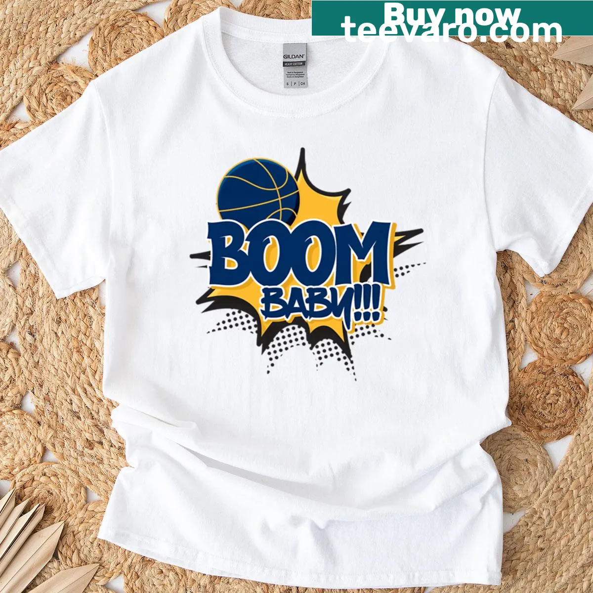 Playful 'Boom Baby' typography t-shirt for fun occasions — on a men's t-shirt