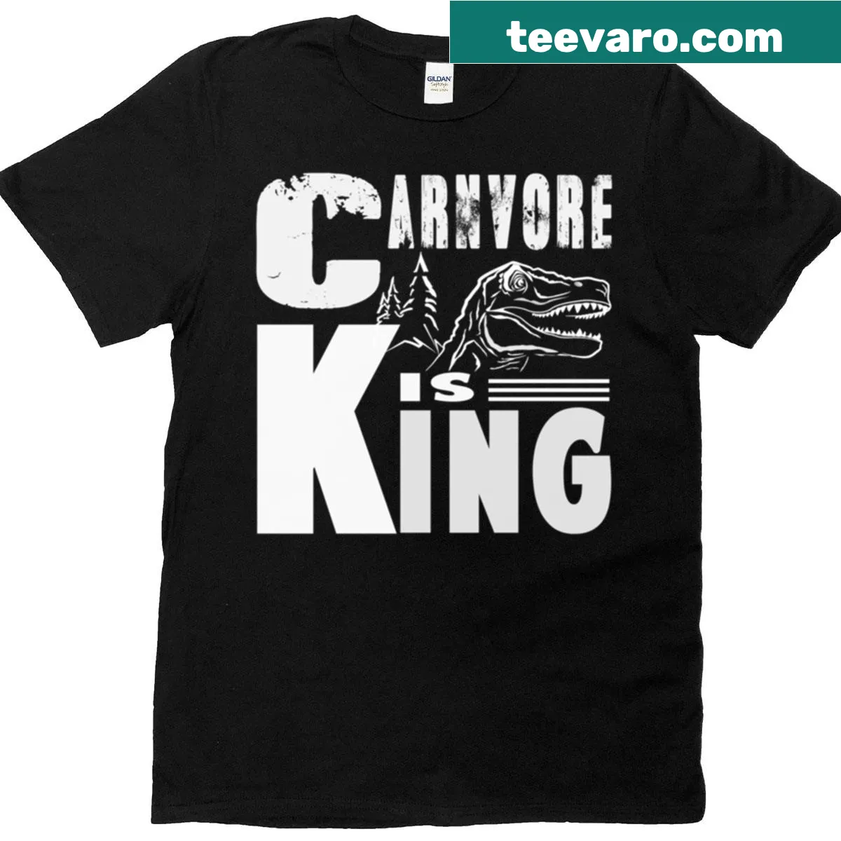 Funny meat lover graphic tee with 'Carnivore Is King' text — on a men's t-shirt